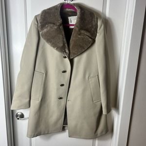 London Fog Vtg Coat Plush Faux Fur Lined Collar Tan Single Breast Men's 38 Reg